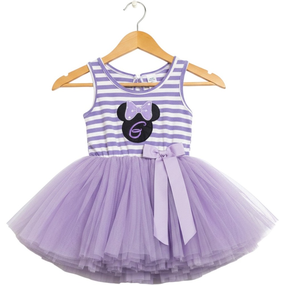 Pettigirl Minnie Mouse Tutu Dress Girls Size 6 Purple White Striped Excellent